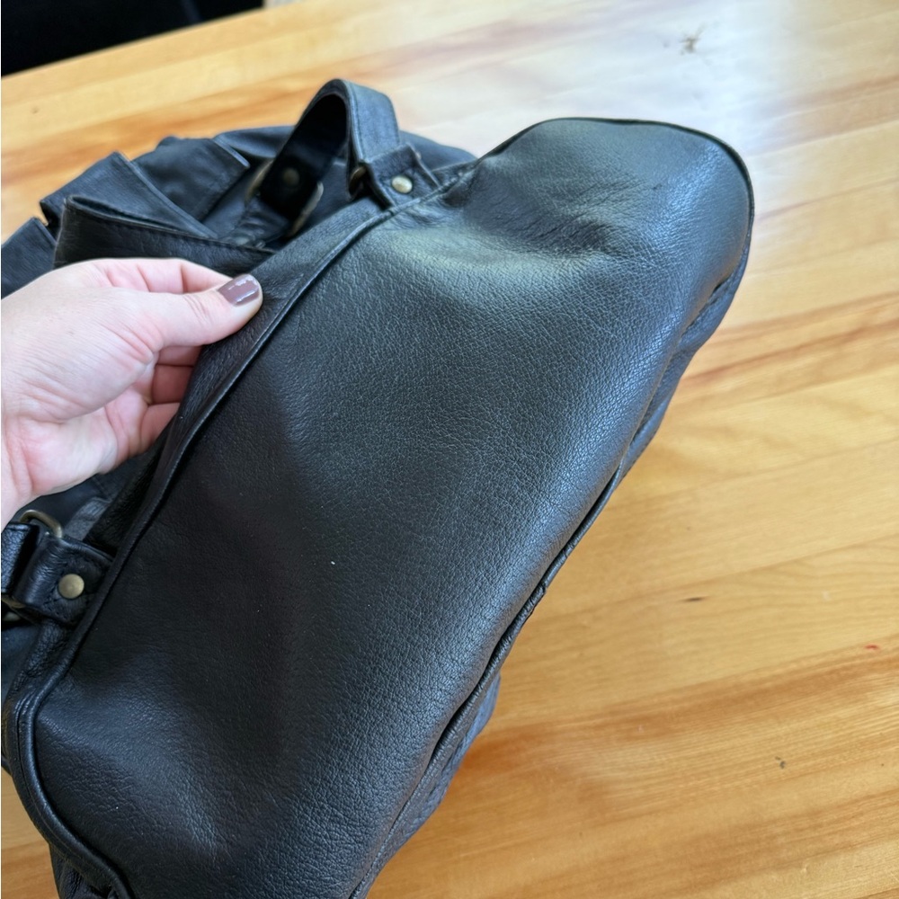 90s Black Leather Drawstring Backpack - Picture 7 of 8